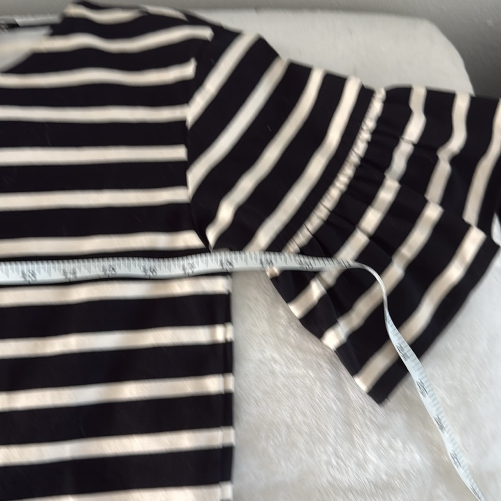 J. Crew Black and White Striped Ruffle Sleeve Dress Size Small Midi 100% Cotton - Picture 9 of 11